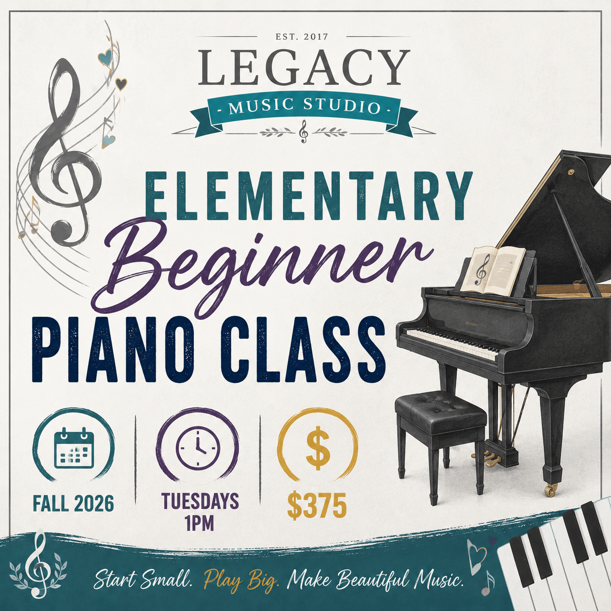 Fall 2026 Elementary Beginner Piano Class