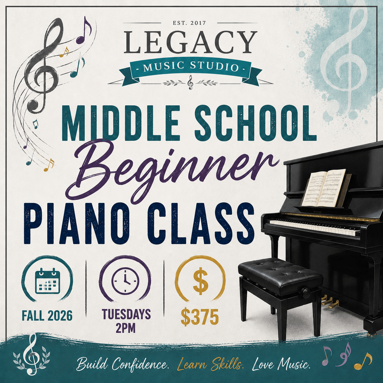 Fall 2026 Middle School Beginner Piano Class